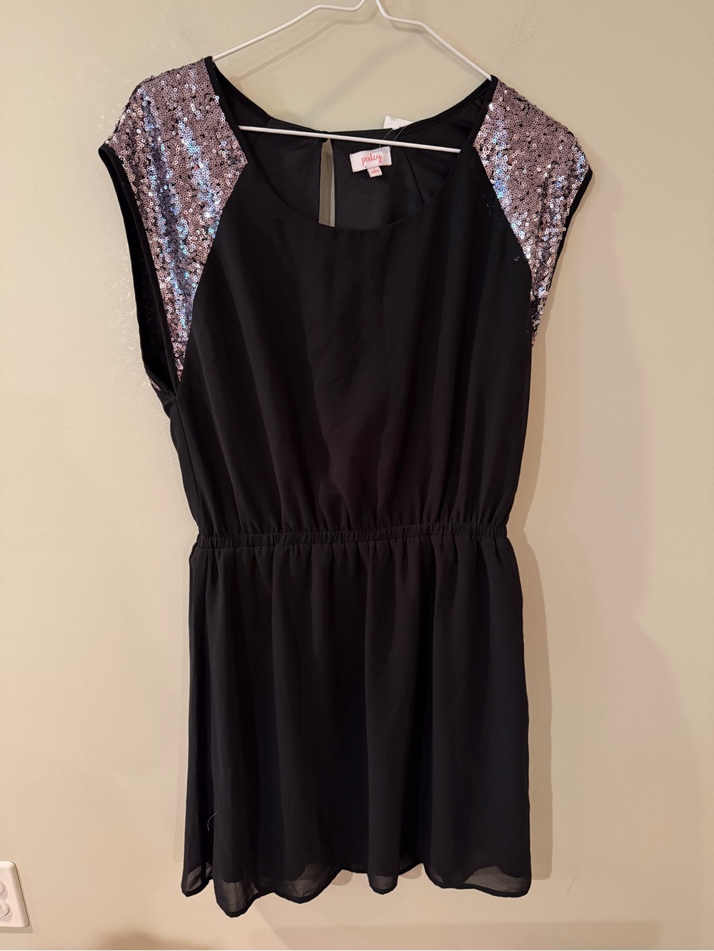 5/$25!! Pixley Black Dress with Silver Sequin Shoulders